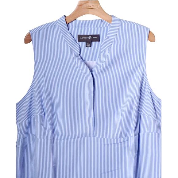 NWT Elizabeth & Clarke Sky Blue Stripe Asymmetrical Sleeveless Dress Size 18W - Picture 4 of 10